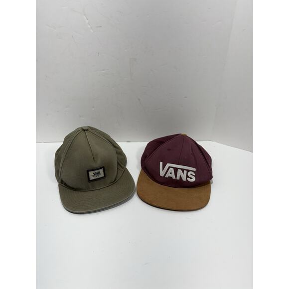 Lot of 2 Vans Hat Cap Snapback - Maroon Suede Bill Visor + Green Of Wall No 66 - Picture 1 of 14